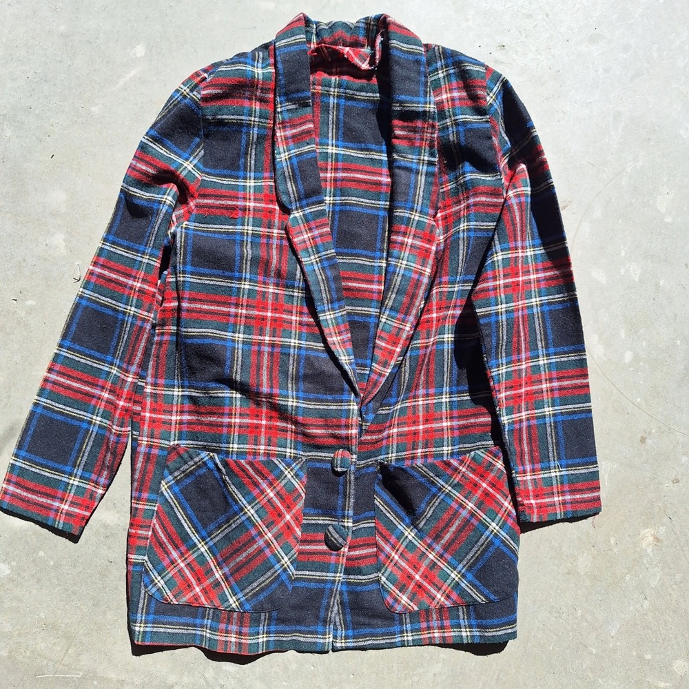 Vintage Handmade Wool Tartain Plaid  Dinner Jacket House Coat